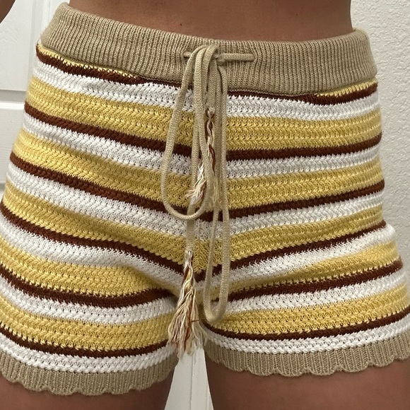 Y2k Hippie Crochet Striped Shorts with Drawstring Waist - Picture 9 of 10